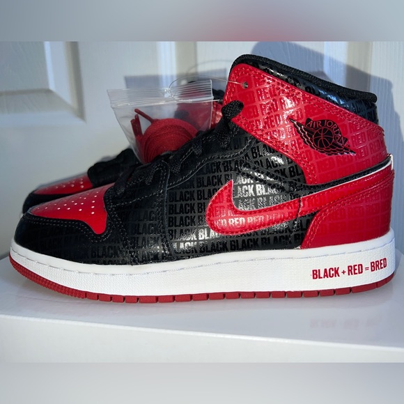 Air Jordan 1 Mid Ss Gs 'Black + Red = Bred' - Picture 3 of 8